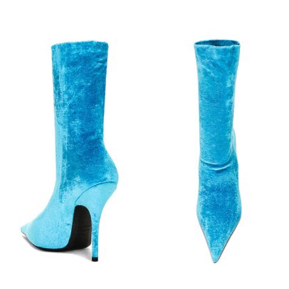 BALENCIAGA Knife Sock Boots Aqua Blue Velvet EU 38.5 US 8 Pointed Heels NWOB ⚪️ - Picture 3 of 12